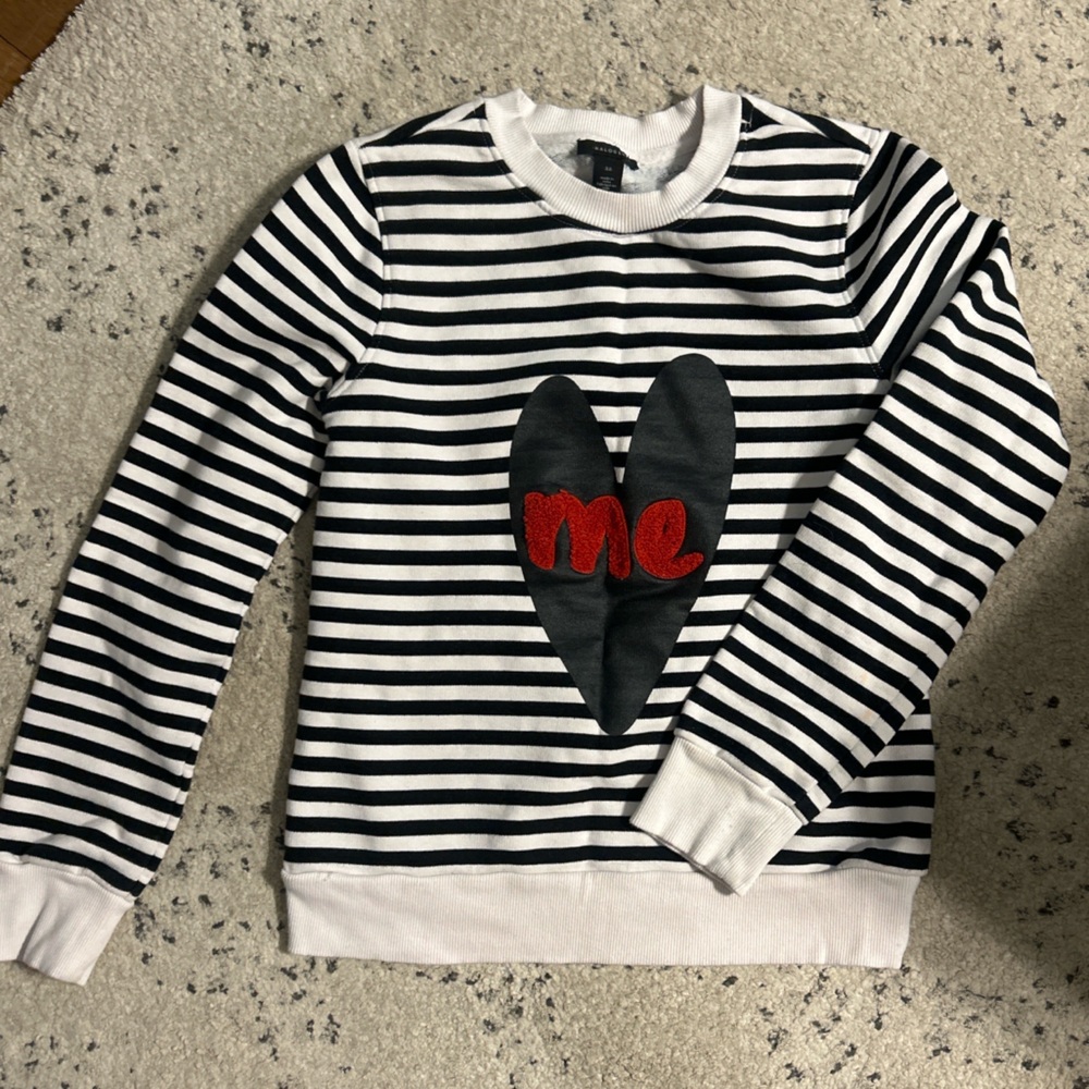 Halogen Black and White Striped Sweatshirt with Red Heart